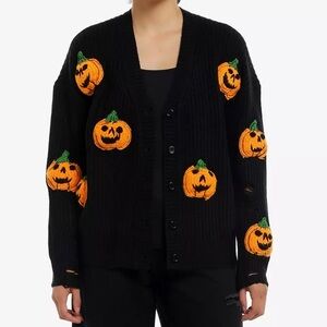Social Collision 3D‎ Pumpkin Destructed Knit Cardigan Hot Topic Halloween